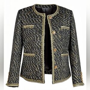 MAX SIMPLE Embellished Classic Tweed Blazer. NWT Sz M MSRP $325
